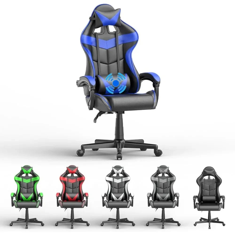 Blue Gaming Chairs w/Massage,Ergonomic Game Chair w/Adjustable Headrest and Lumbar Support