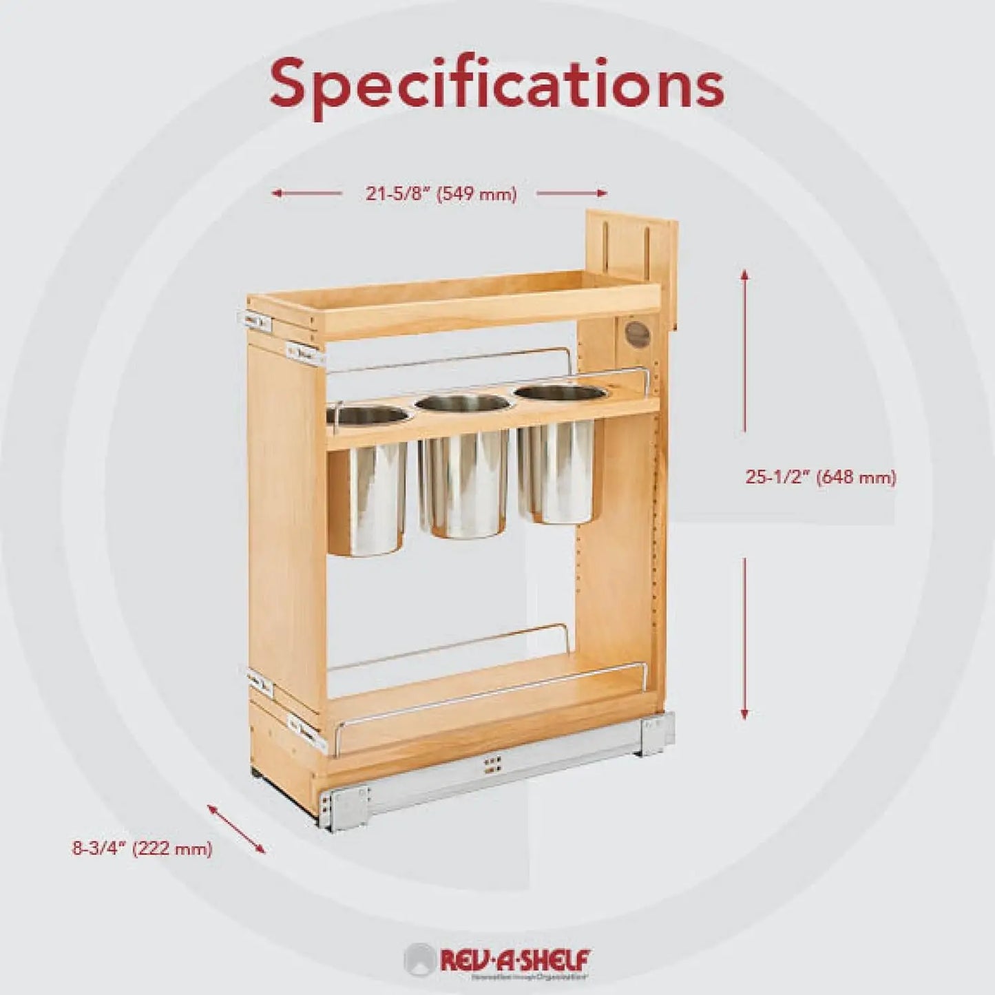 8" Pull Out Storage Organizer for Base Kitchen Cabinets w/Soft-Close, Sliding Shelves for Utilities, 448UT-BCSC-8C