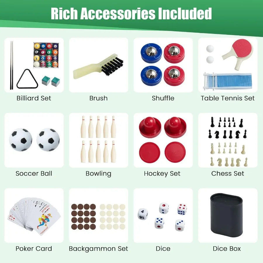 Multi Game Table 10 in 1 Combo Game Table with Foosball Hockey Pool Ping Pong Shuffleboard Bowling