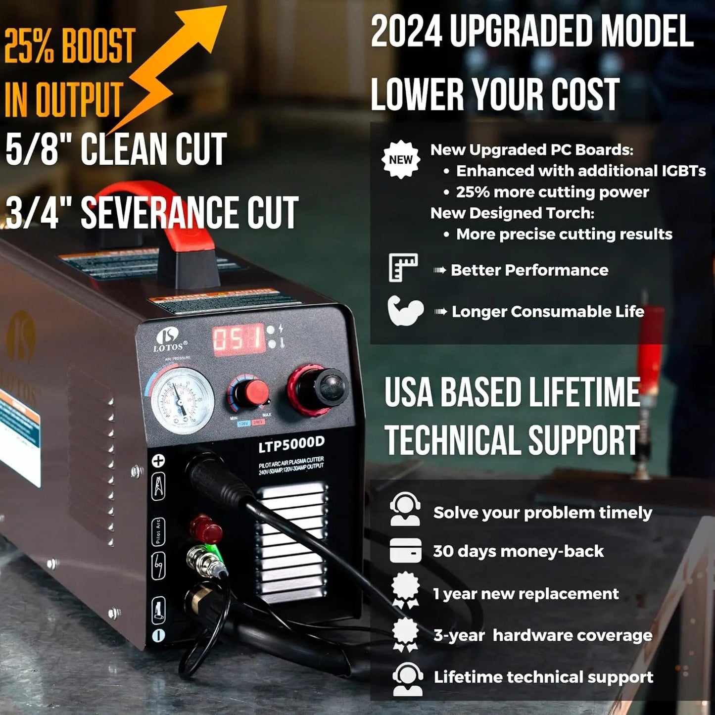 LTP5000D Plasma Cutter 2024 Upgraded 5/8" 16mm Clean Cut 3/4" 20mm Severance Cut 50A Non-Touch Pilot