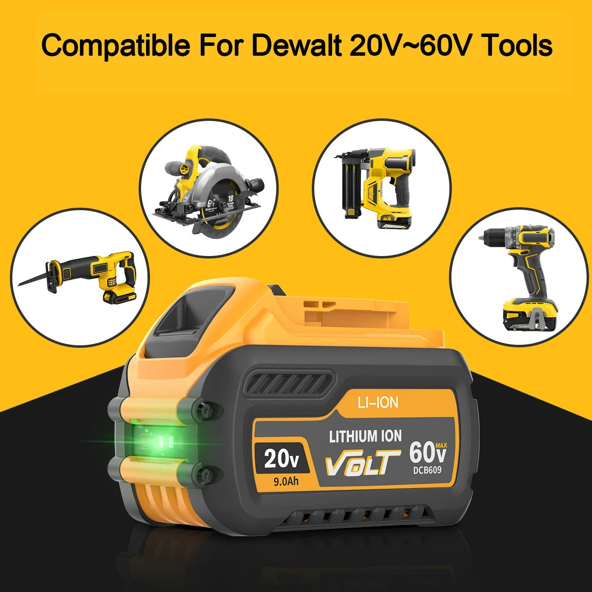For Dewalt DCB609 20v 60v Max Flexvolt 9ah Lithium-ion Battery 21700/Dewalt DCB606 DCB200 DCB182