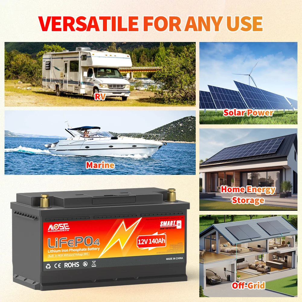 12V 24V LiFePO4 Battery w/Bluetooth 100Ah 140Ah 168Ah Lithium Iron Phosphate Battery Rechargeable