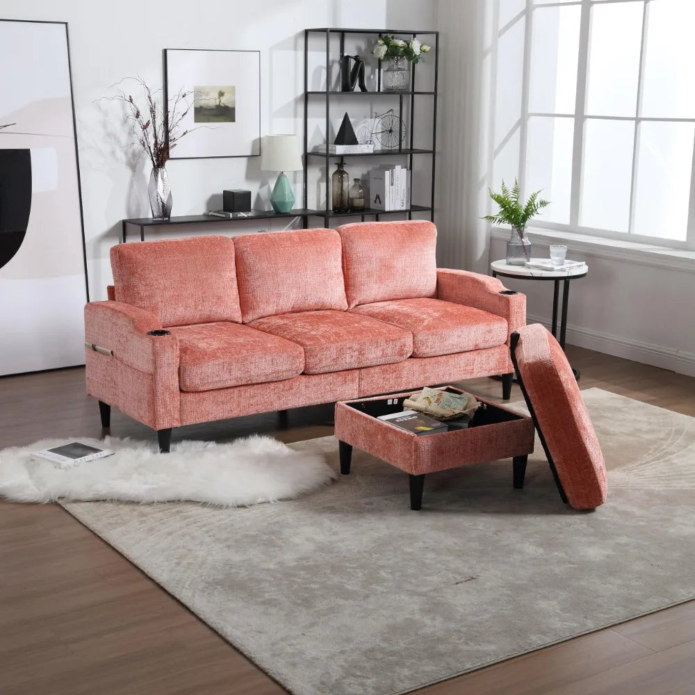 2024 New L-Shaped United Sofa with Storage Ottoman and Armrests,Modern Wood Cozy Sectional Couch