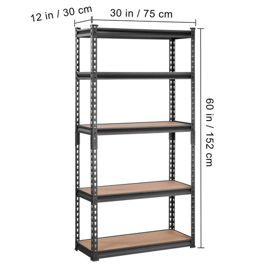 Heavy Duty 5-Tier Adjustable Metal Storage Shelving 2000 lbs, 30"x12"x60" Black Rack