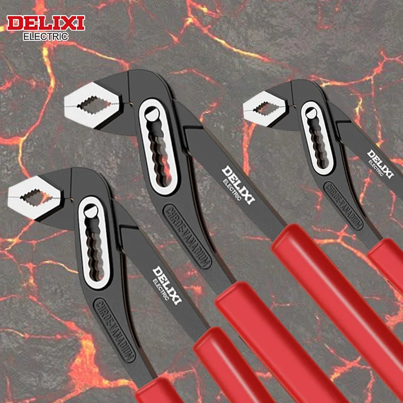 DELIXI ELECTRIC 3-Piece Quick Release Groove Water Pump Pliers Set, Pipe Wrench Adjustable