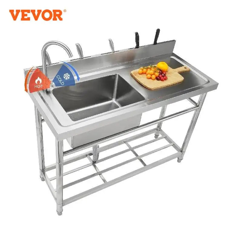 VEVOR Free Standing Stainless-Steel Single Bowl Commercial Restaurant Kitchen Sink Set w/Faucet