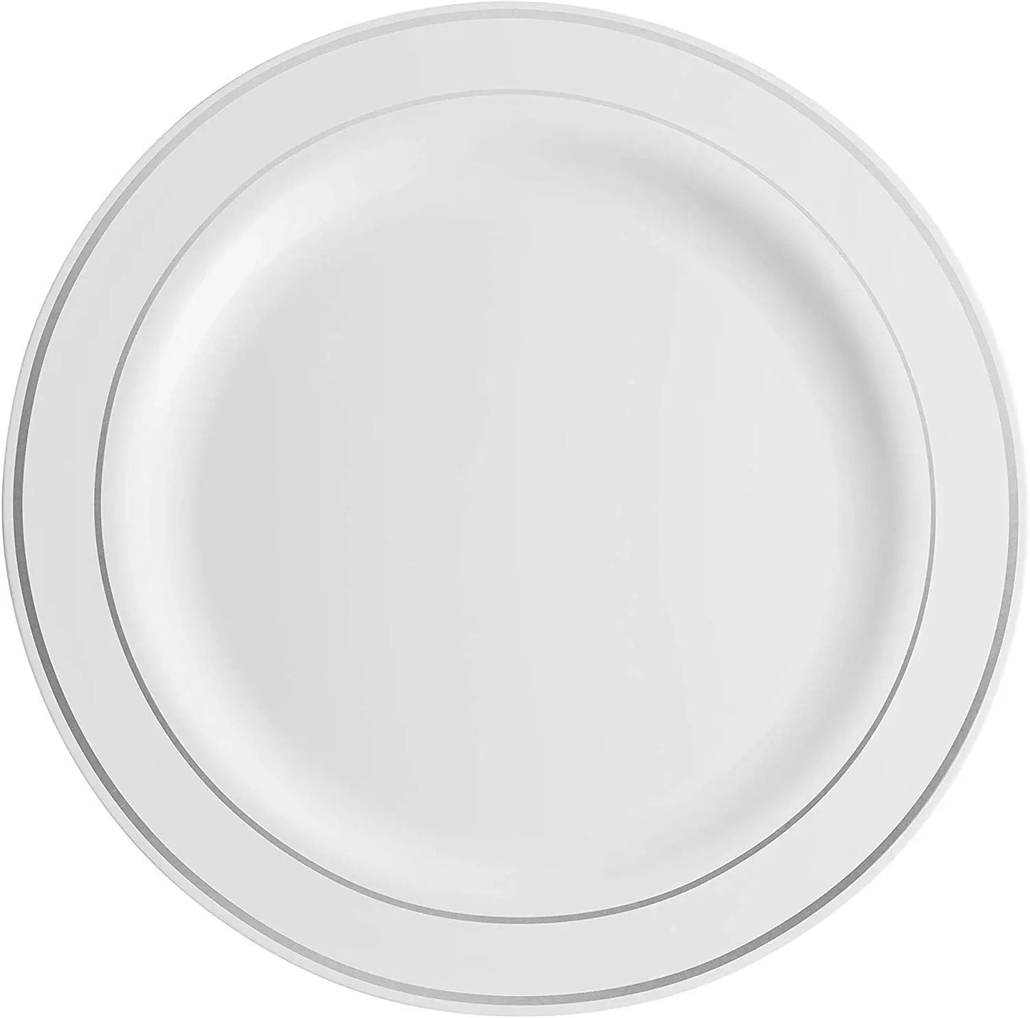 600 Piece Silver Dinnerware Set-100 Rim 10 inch Plastic Plates 100 Rim 7" Plates-300 Silver Plastic