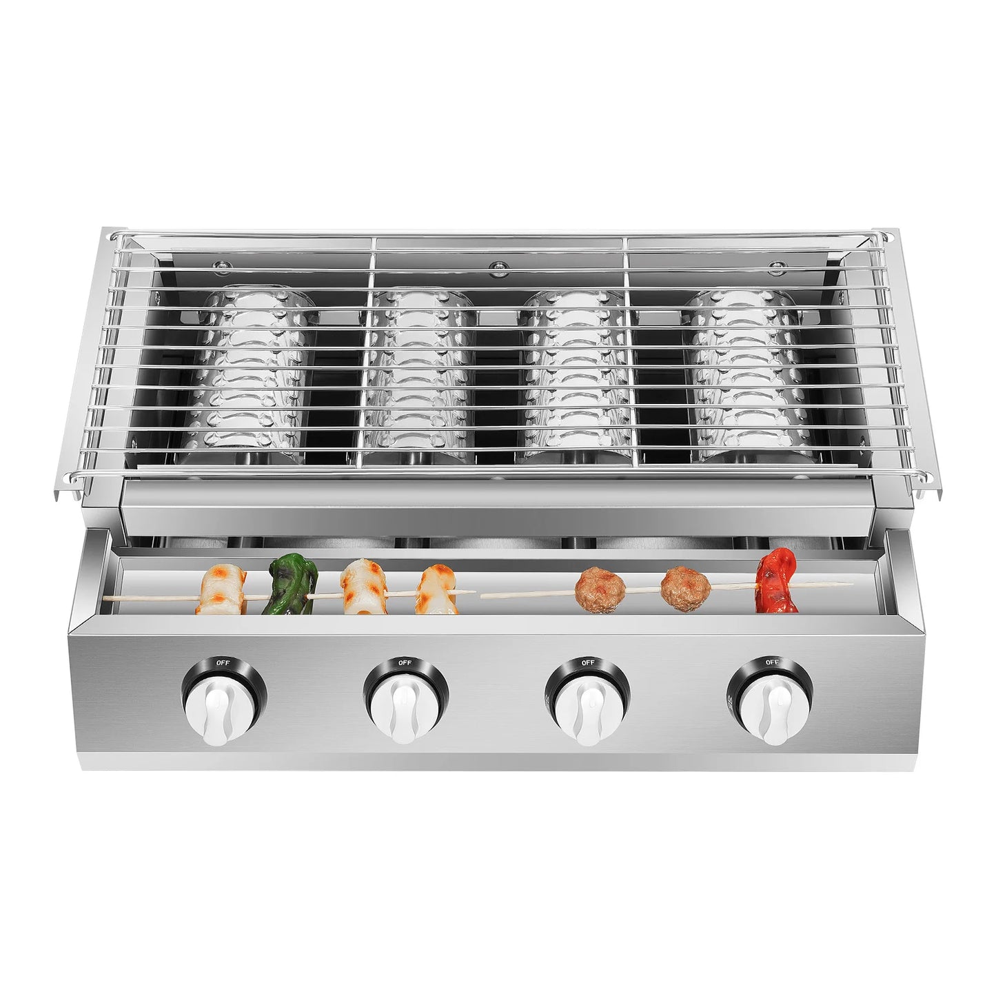 4 Burner BBQ Propane Gas Grill Stainless Steel Smokeless Barbecue Grill Portable BBQ Grill Removable