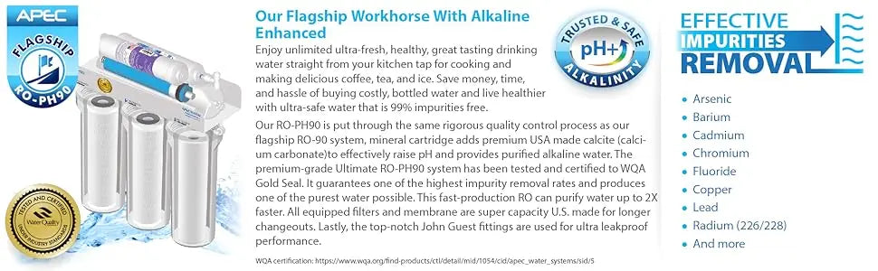 Water Systems Top Tier Supreme Certified Alkaline Mineral pH+ High Flow 90 GPD 6-Stage Ultra Safe