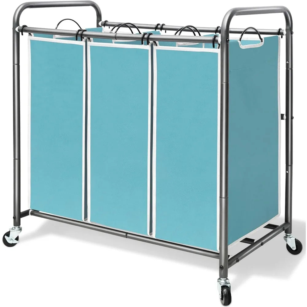 STORAGEMANIAC 3 Section Laundry Sorter, 3 Bag Laundry Hamper Cart w/Heavy Duty Rolling Wheels