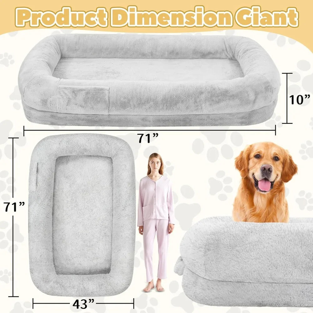 Human Dog Bed for Adults, 71" Long Human Size Dog Bed, Washable Cover, Waterproof, Orthopedic Design