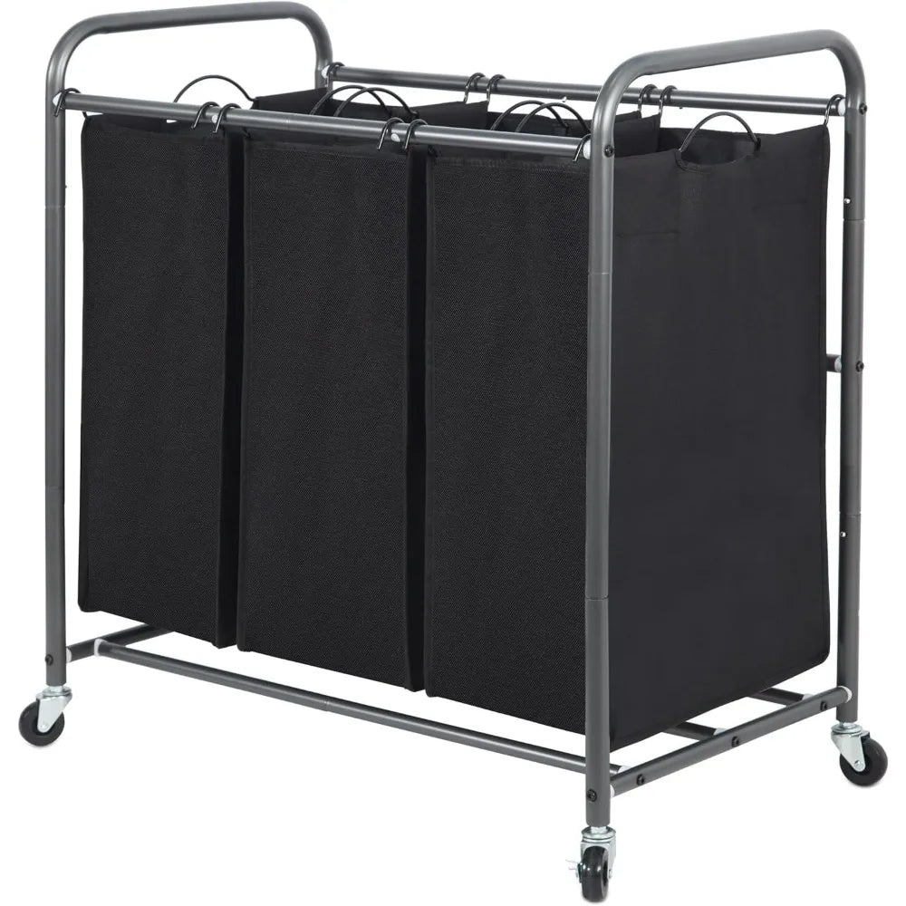 STORAGEMANIAC 3 Section Laundry Sorter, 3 Bag Laundry Hamper Cart w/Heavy Duty Rolling Wheels