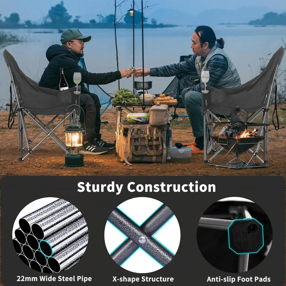 Oversized Camping Chairs for Adults Heavy Duty Padded Portable Lawn Chair /Supports 500 lbs