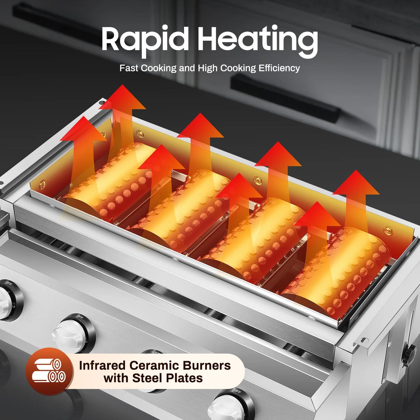 4 Burner BBQ Propane Gas Grill Stainless Steel Smokeless Barbecue Grill Portable BBQ Grill Removable