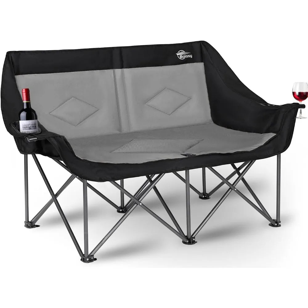 Bolosy Oversized Double Folding Camping Chair/Two Adults, Heavy Duty and Portable with Cup Holders