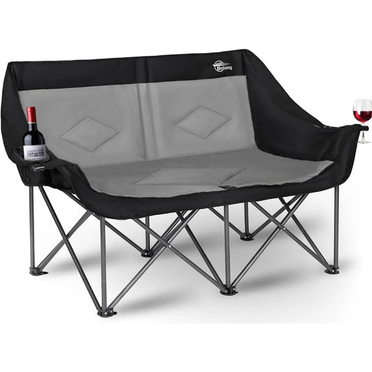 Bolosy Oversized Double Folding Camping Chair/Two Adults, Heavy Duty and Portable with Cup Holders
