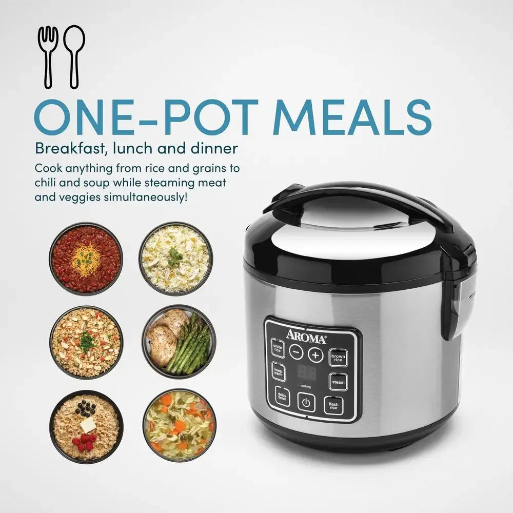 8-Cup Rice & Grain Cooker Steamer w/ Bonded Granite Coating Programmable Digital Controls Nonstick