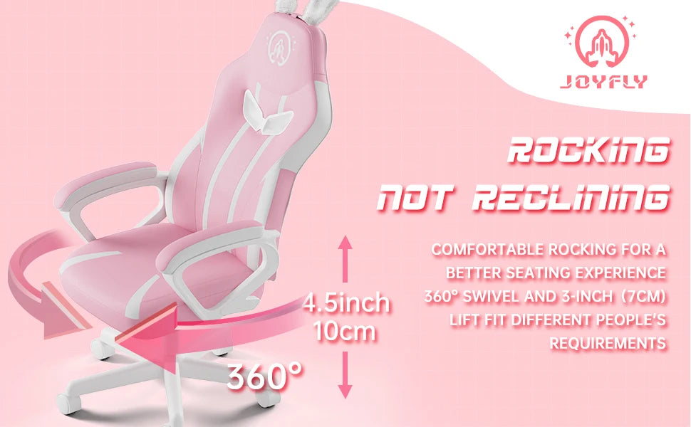 JoyFly Bunny Ears Pink,Kawaii Gamer Chair -Teens, Women Computer Chair Ergonomic