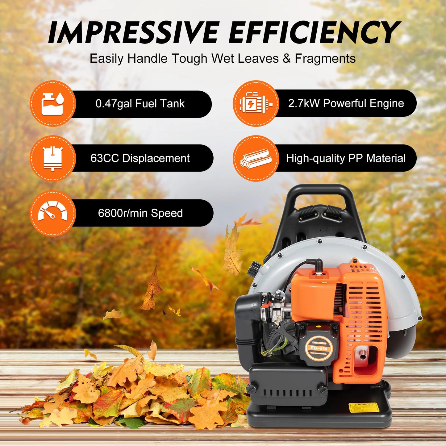 2-Stroke 63CC Gas Commercial Backpack Powered Leaf/Snow Blower Outdoor Yard Garden Clean W/Harness