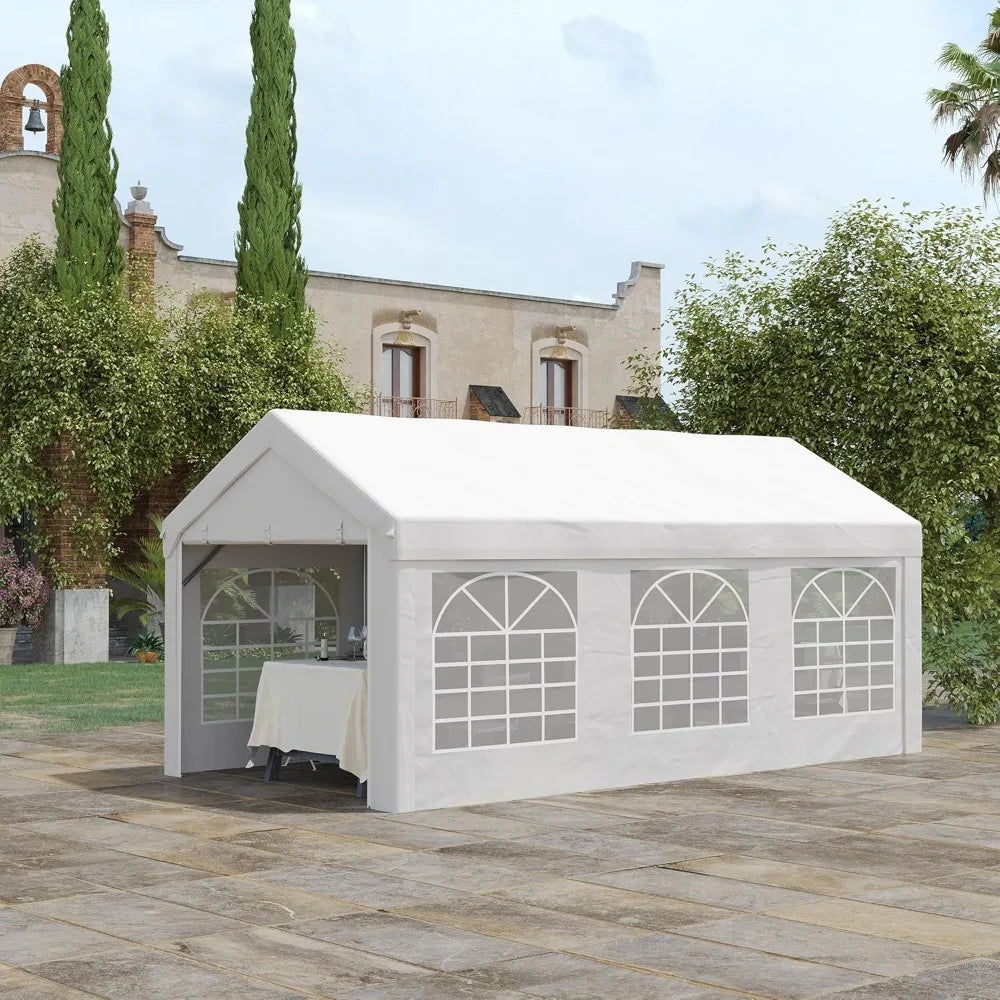 Heavy Duty Party Tent & Carport w/Removable Sidewalls, Double Doors, BBQ, White