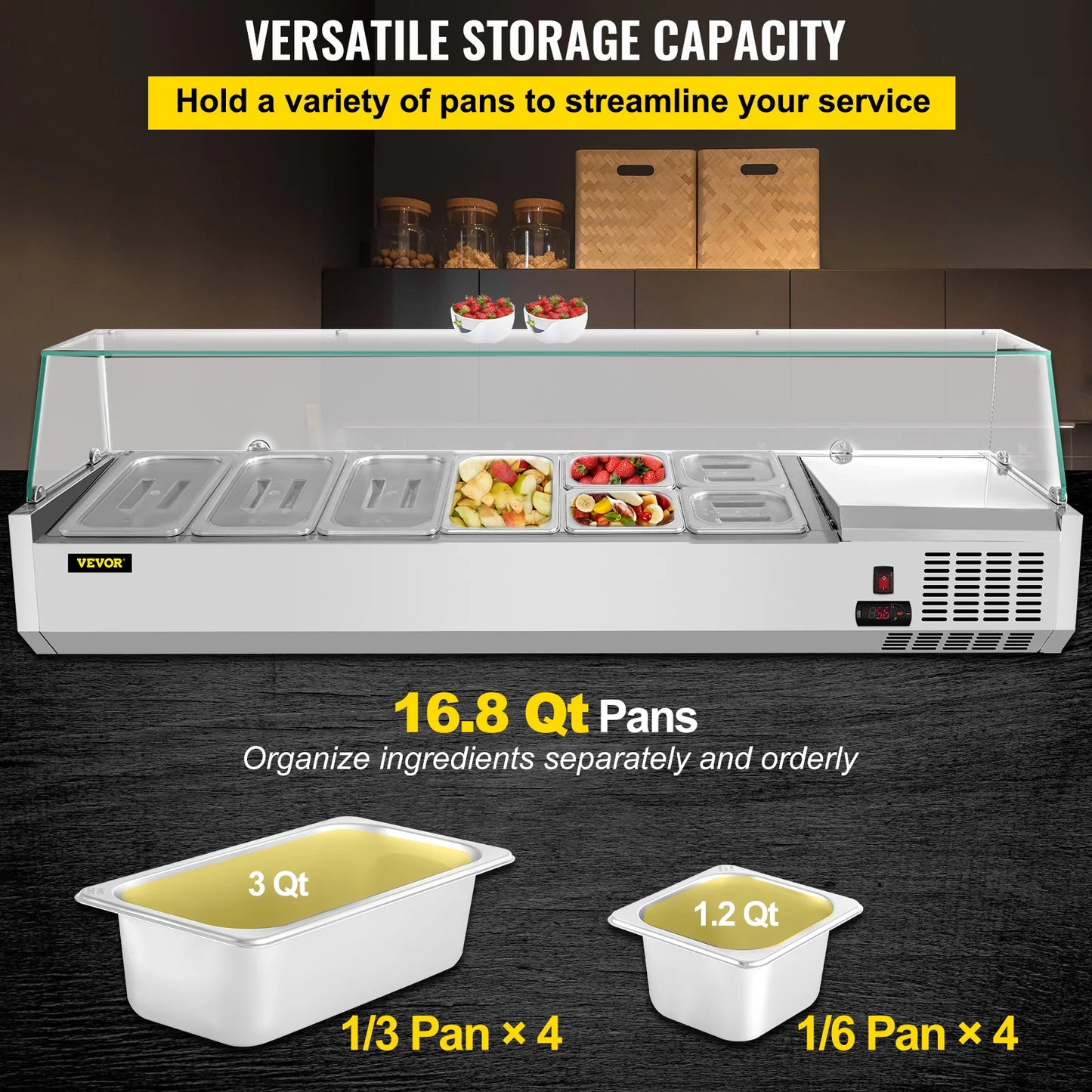 VEVOR 40/60" Auto Defr Refrigerated Condiment Prep Station Temp Display Sandwich Salad Prep Table