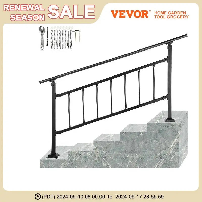 VEVOR Outdoor Stair Railing Fits 1-5 Steps Transitional Handrail Adjustable Exterior Stair Railing