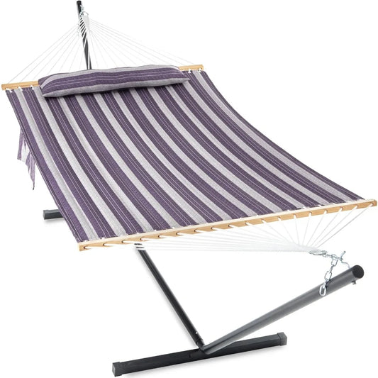 Hammock with Stand, Extra Large Removable Pillow, Side Pockets, 475lbs Capacity, Double Hammock