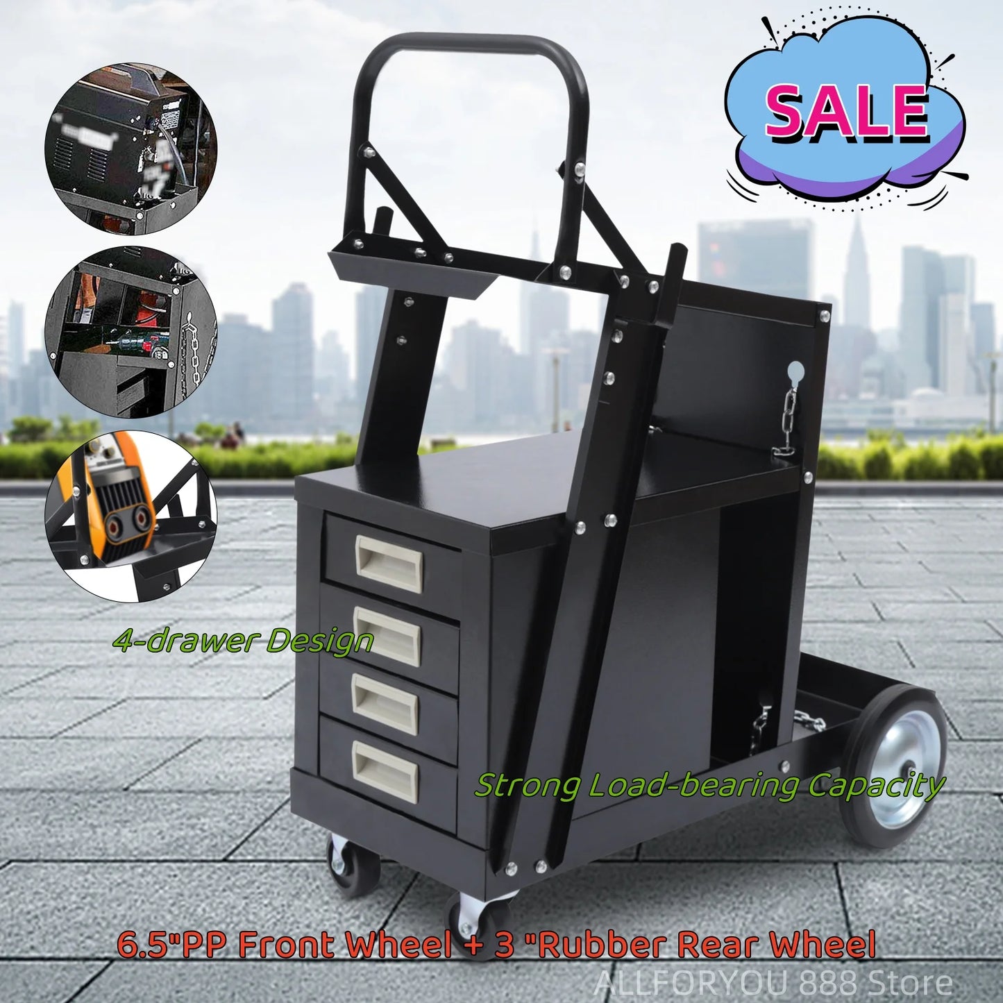 4 Drawers Rolling Welding Cart with Strong Load-bearing Capacity  for Welder and Plasma Cutter