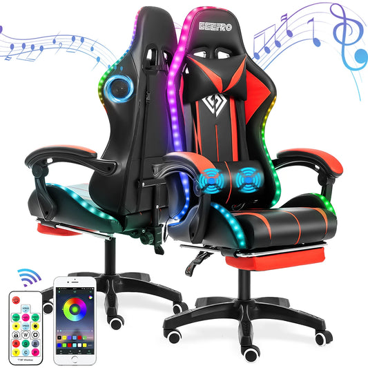 RGB Light Gaming/Computer/Office Chair 135 Degrees Swivel 2 Point Massage Recliner Bluetooth Speaker