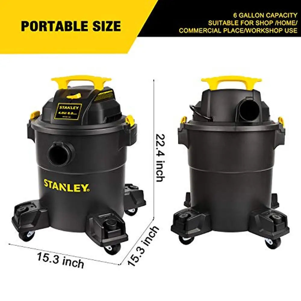 Wet/Dry Vacuum 6 Gallon 4HP Portable Powerful Cleaner Large Capacity 300hrs Runtime Foam Filter