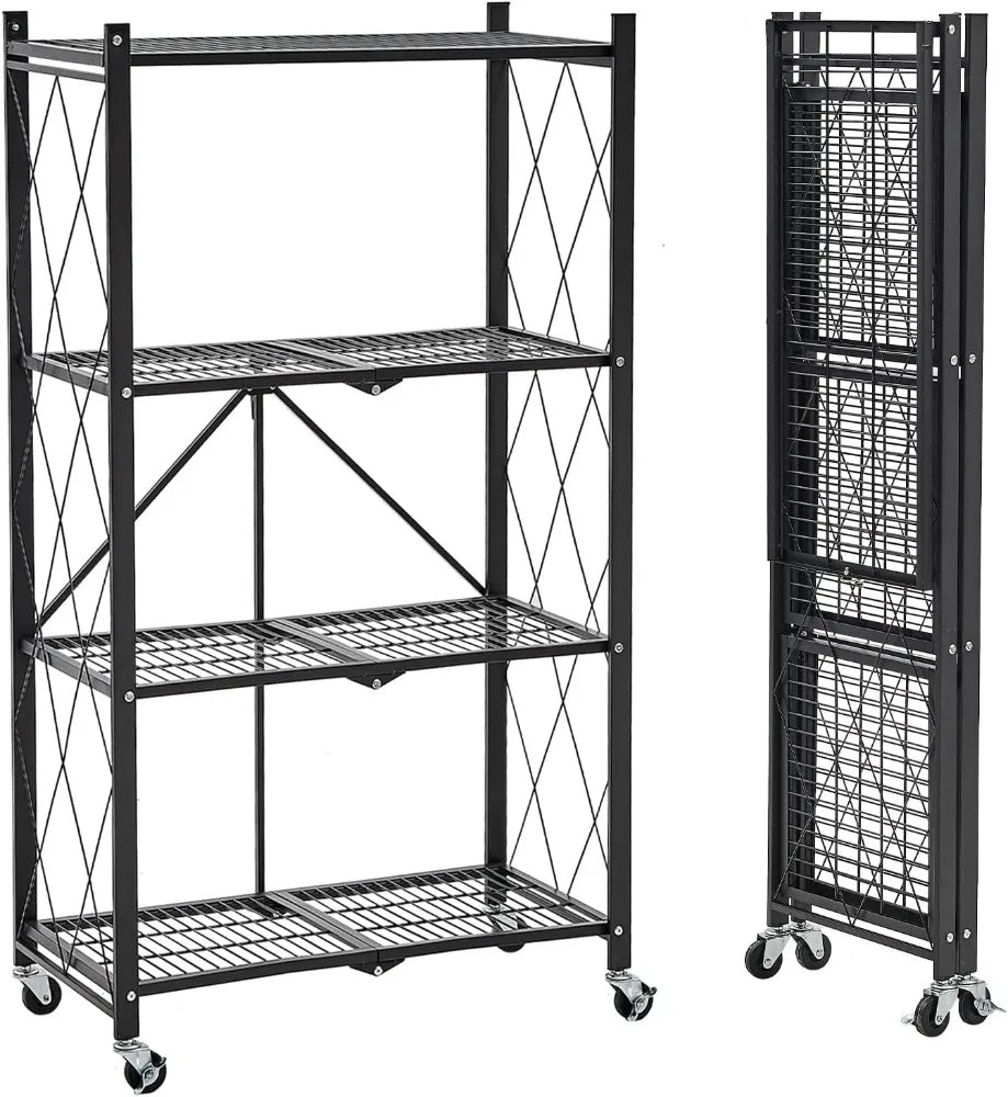 BRIAN & DANY Metal Storage Shelves - 4 Tier Shelving Unit, Folding Display Shelf Racks No Assembly