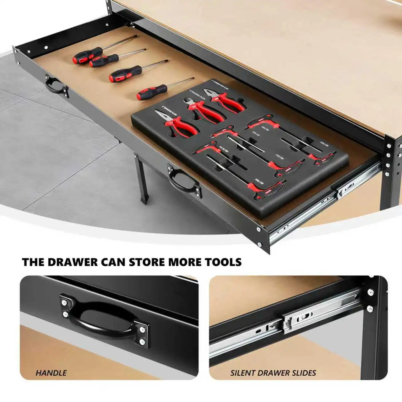 63'' Garage Workbench, 300 Lbs Load Capacity, Heavy Duty Work Bench, Workbench With Pegboard Drawer