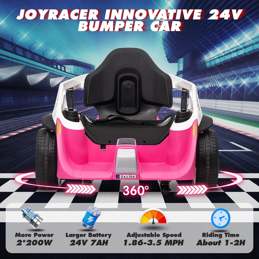 24V Bumper Cars for Big Kids, 2*100W Electric Ride on Toys with Remote, 360° Spin, EVA Wheels