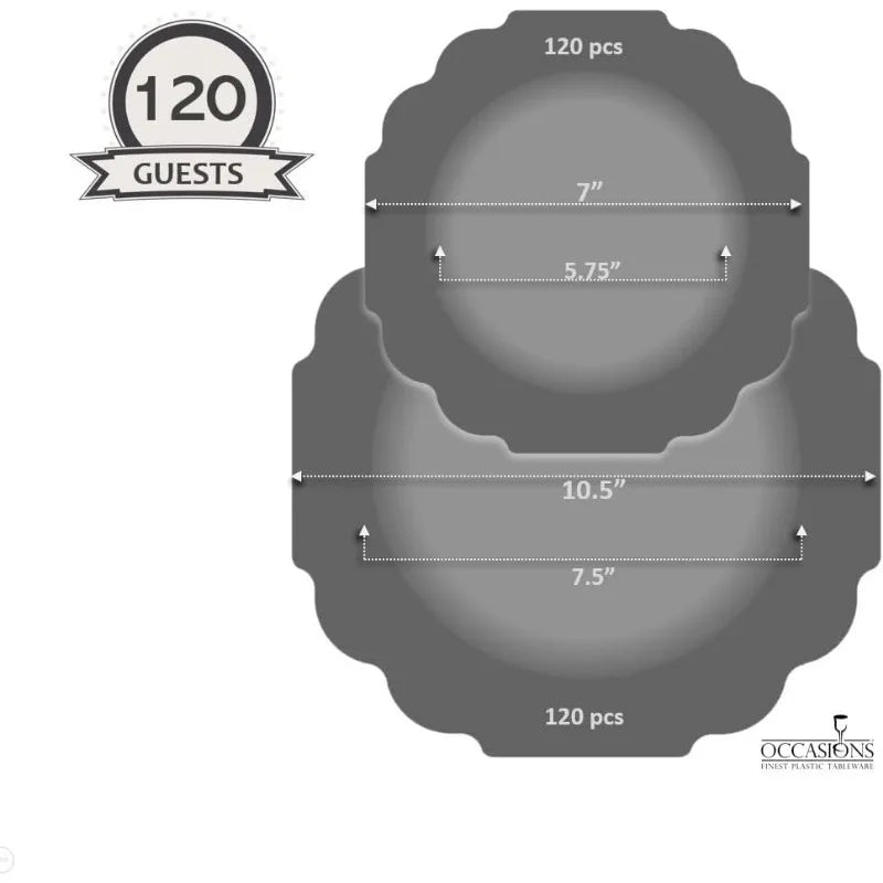 240 Plates Pack,(120 Guests) Extra Heavyweight Vintage Wedding Disposable/Reusable Plastic Plates