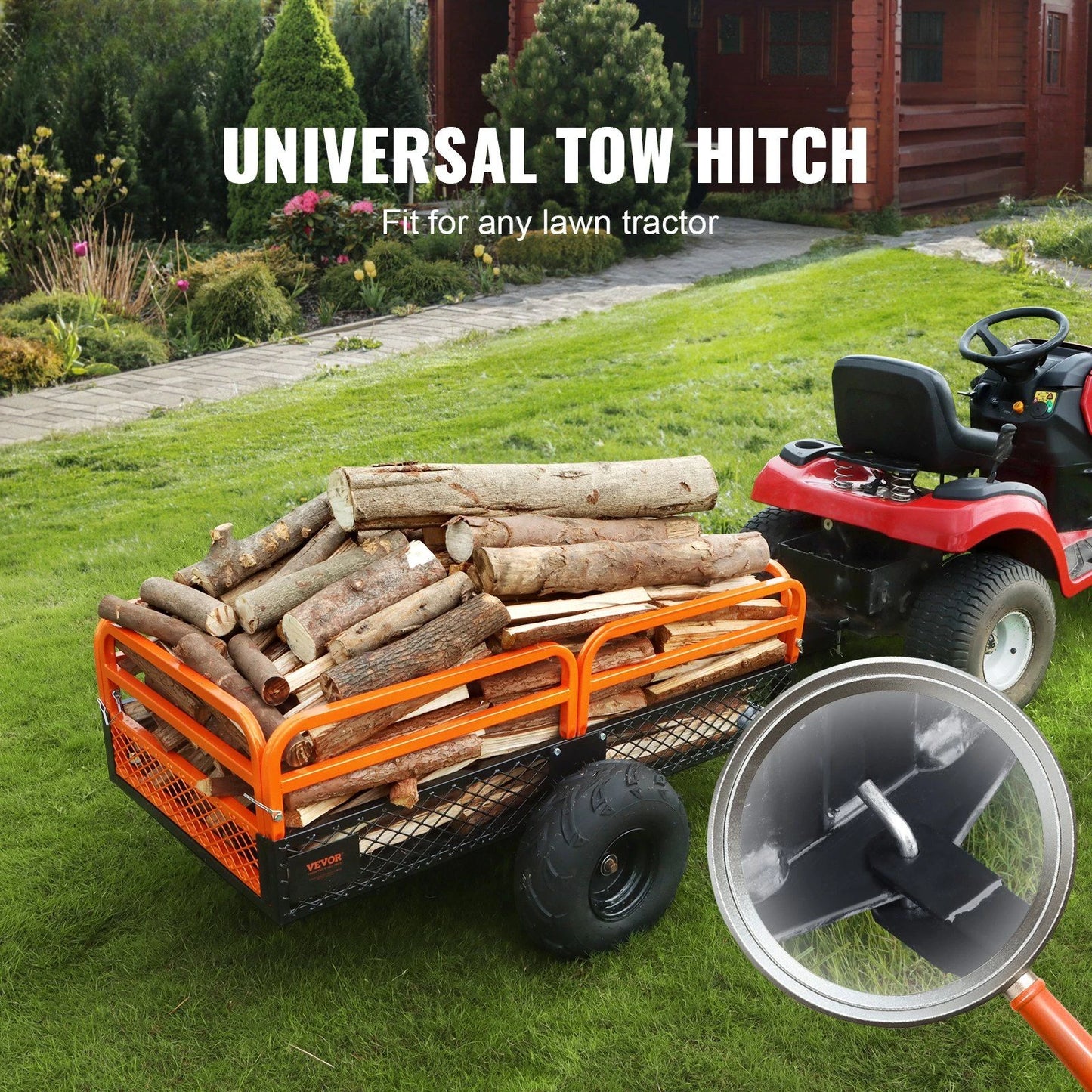 1500lb Tow-Behind Dump Cart - Universal ATV/Lawn Mower Trailer w/ 15 Cu Ft Capacity & Easy-Dump