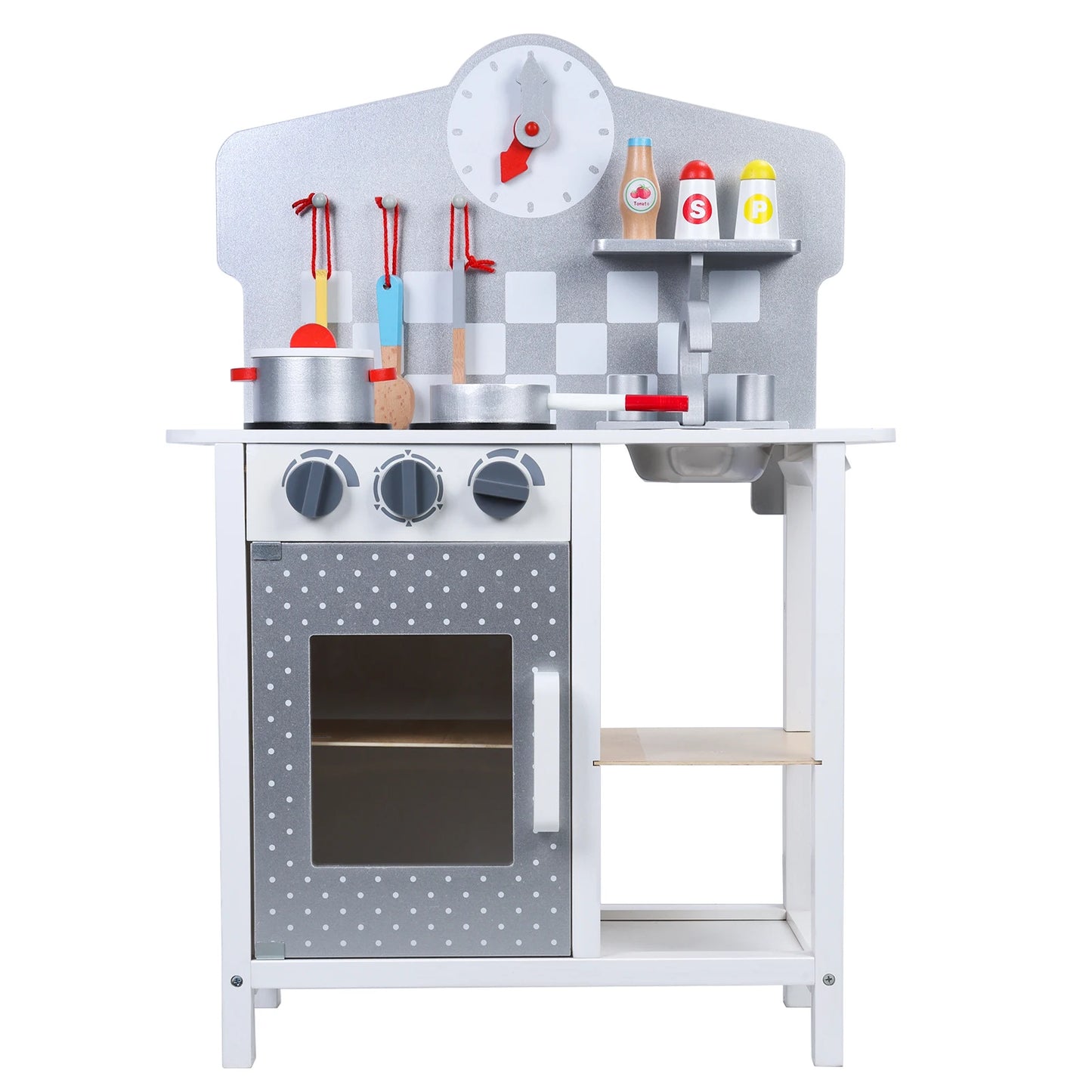 Kids Kitchen Play Set, Wooden Kitchen Playset w/Sink Oven, Toddler Cooking Set Pretend/Age 18 Month+