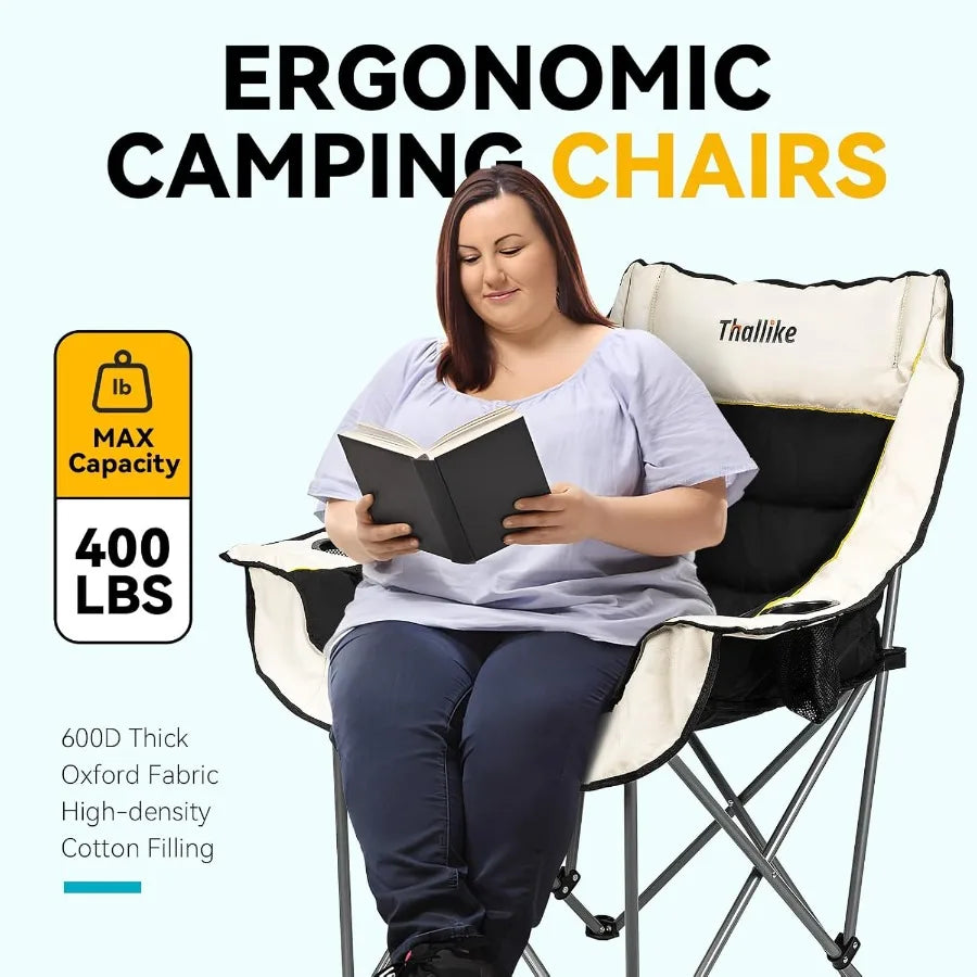 Oversized Camping Chair for Adults Heavy Duty Folding Chair w/Cup Holders Storage Pocket/Carry Bag