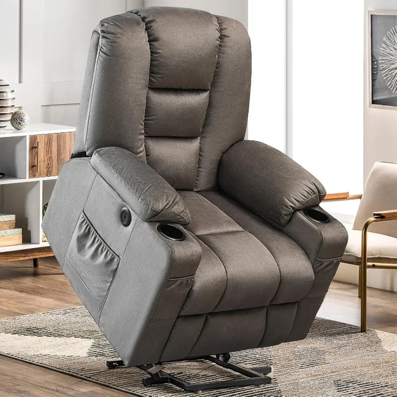 Power Lift Recliner Chair for Elderly, Plush Fabric Electric Recliner w/Heated & Vibration Massage