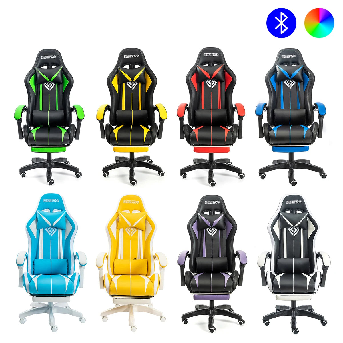 RGB Light Gaming/Computer/Office Chair 135 Degrees Swivel 2 Point Massage Recliner Bluetooth Speaker