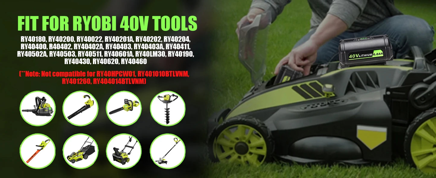 KUNLUN/Ryobi 6.0Ah 40V Li-ion Battery/OP40401 OP4050A OP4050 RY40502 RY40200 Rechargeable Battery