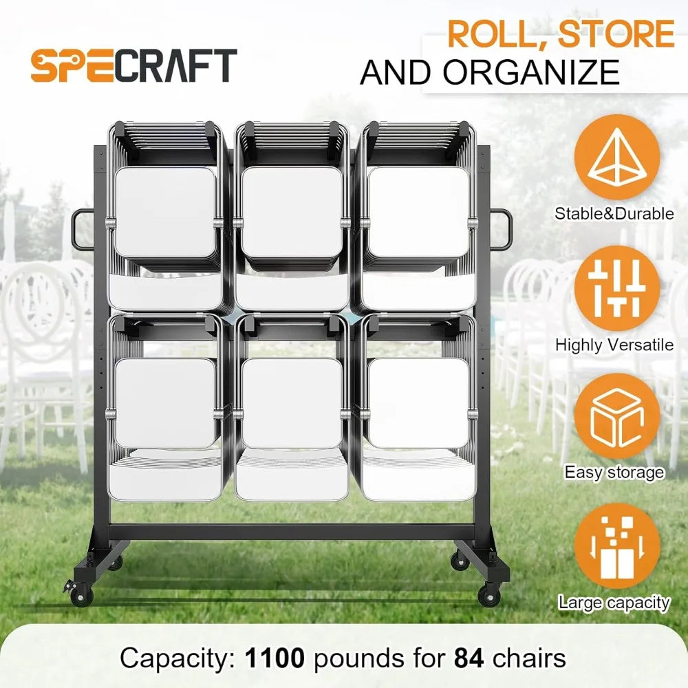 Folding Chair and Table Storage Cart for 84 Chairs or 12 Tables, 1100 lbs Capacity, Pneumatic Wheels