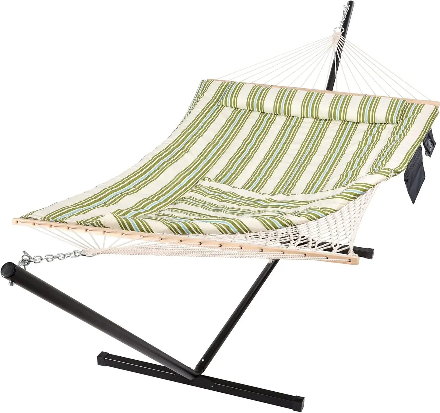 Hammock with Stand, Padded Cotton, Pillow & Strong Curved-Bar & Carrying Bag, Double Hammock