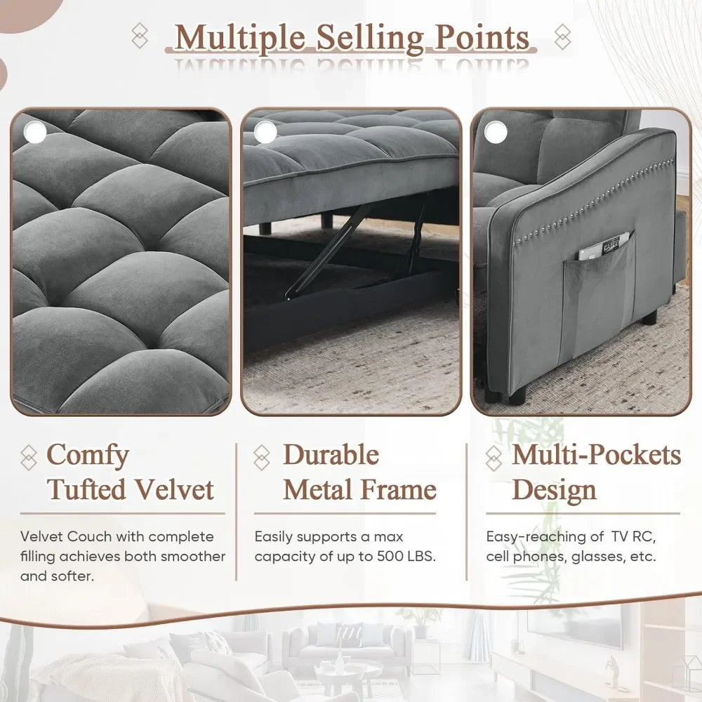 3 in 1 Sleeper Sofa Couch Bed w/USB & Type C Port, 52" Small Modern Loveseat Sofa w/Pull Out Bed