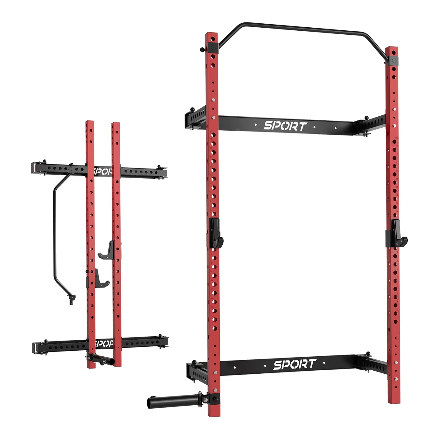 1000LBS Folding Squat Rack: Space-Saving Power Cage with Pull-Up Bar & Landmine – Gym in 60 Sq.Ft