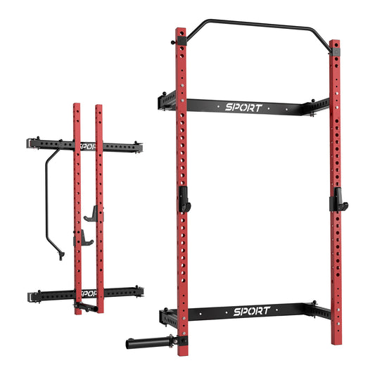 1000LBS Folding Squat Rack: Space-Saving Power Cage with Pull-Up Bar & Landmine – Gym in 60 Sq.Ft