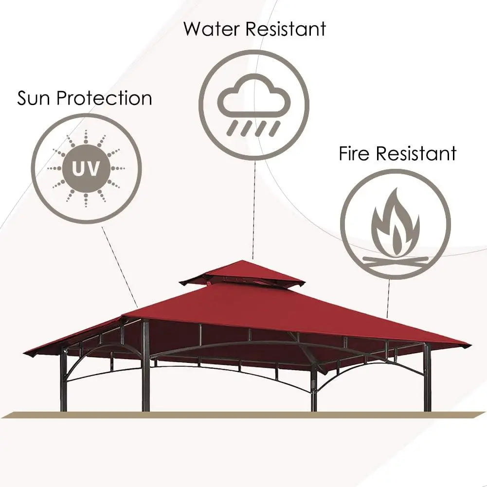 Grill BBQ Gazebo Double Tiered Replacement Canopy Burgundy waterproof