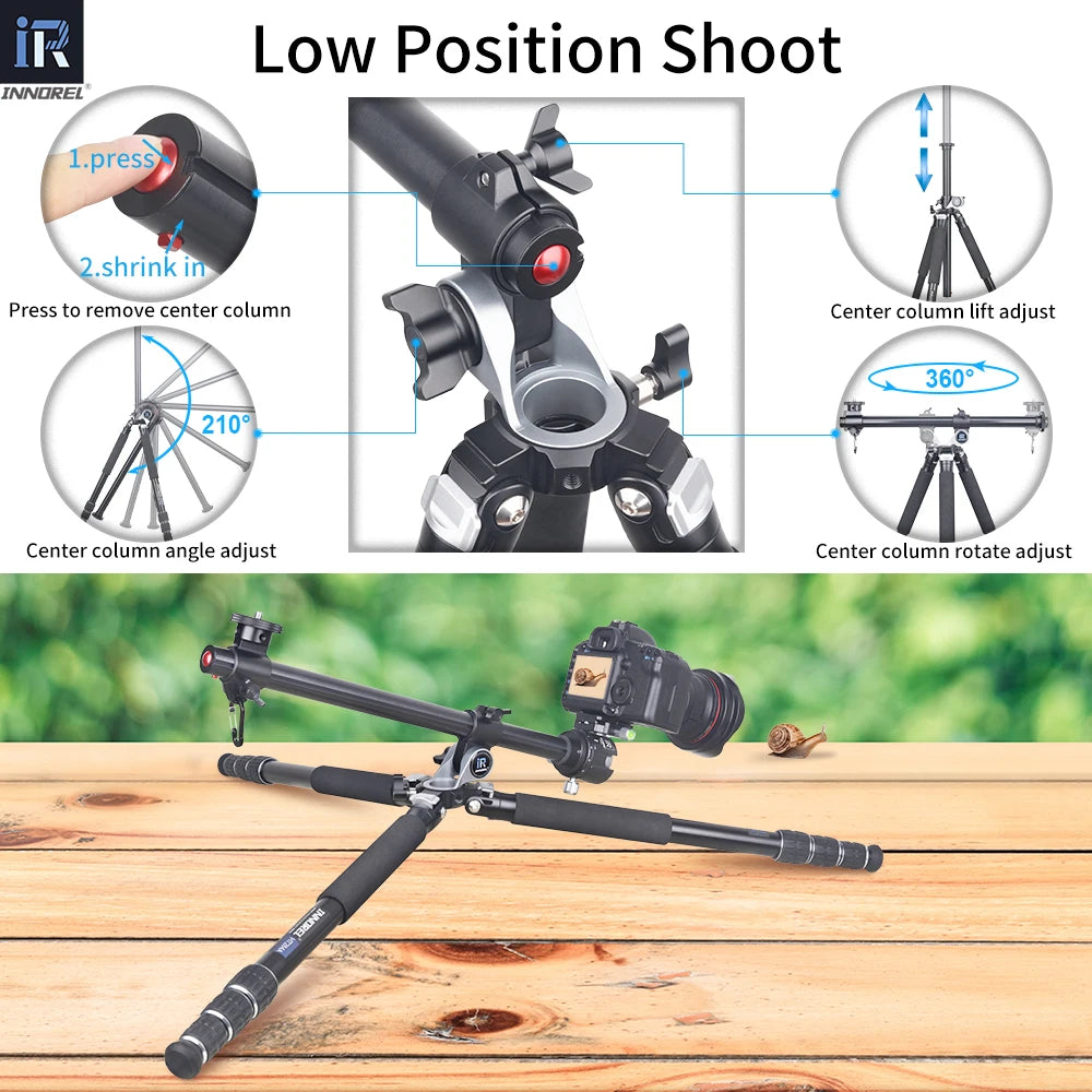 INNOREL HT284A Alloy Camera Tripod Horizontal Stand for DSLR Video Camcorder Center Column Load 20kg