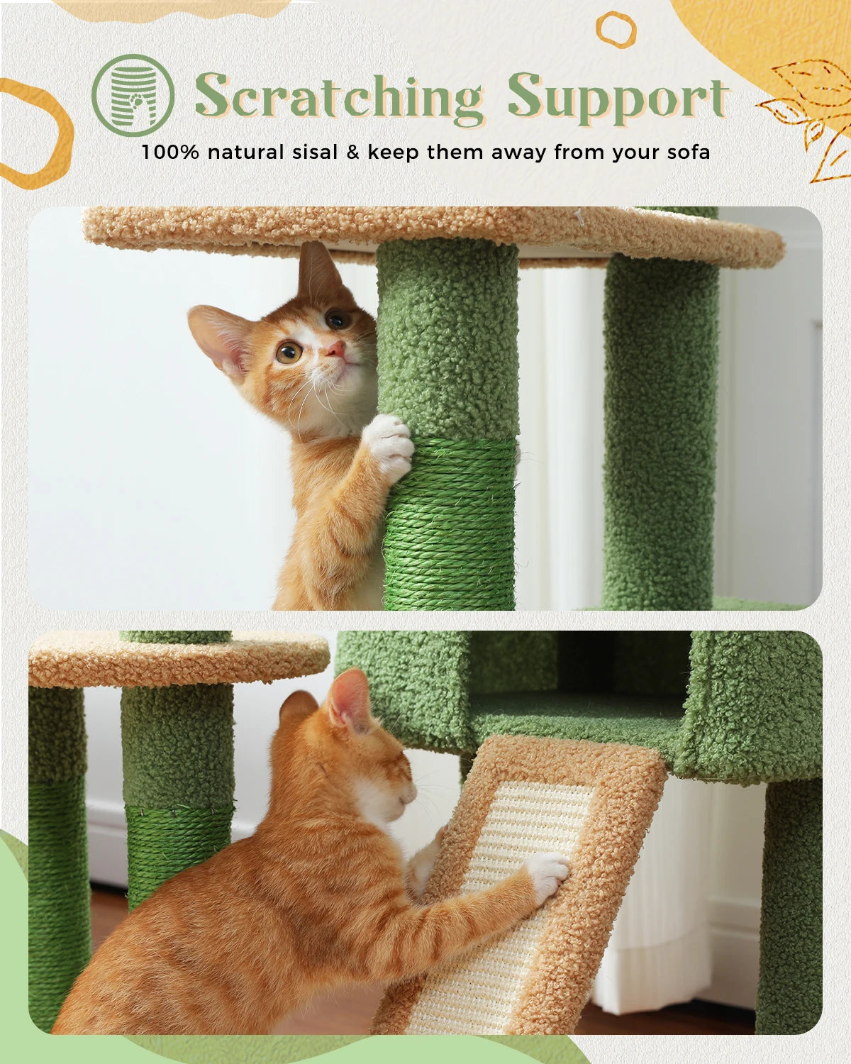 Multi-Level Cat Tree for Indoor Cats, Large Condo, Sisal Scratching Posts, Hammock & Perch