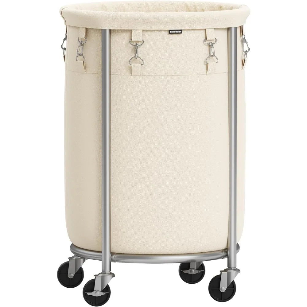 SONGMICS Laundry Basket with Wheels, Rolling Laundry Hamper, 29 Gal w/ Steel Frame and Removable Bag