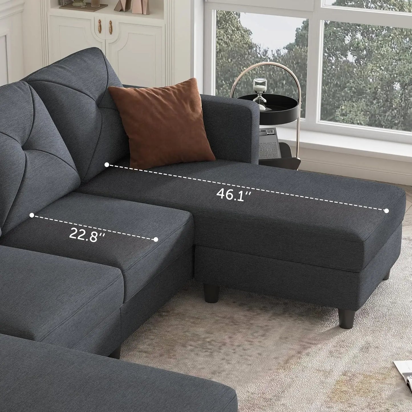 Sectional Sleeper Sofa U Shaped Couch with Storage Ottoman for Living Room Bluish Grey